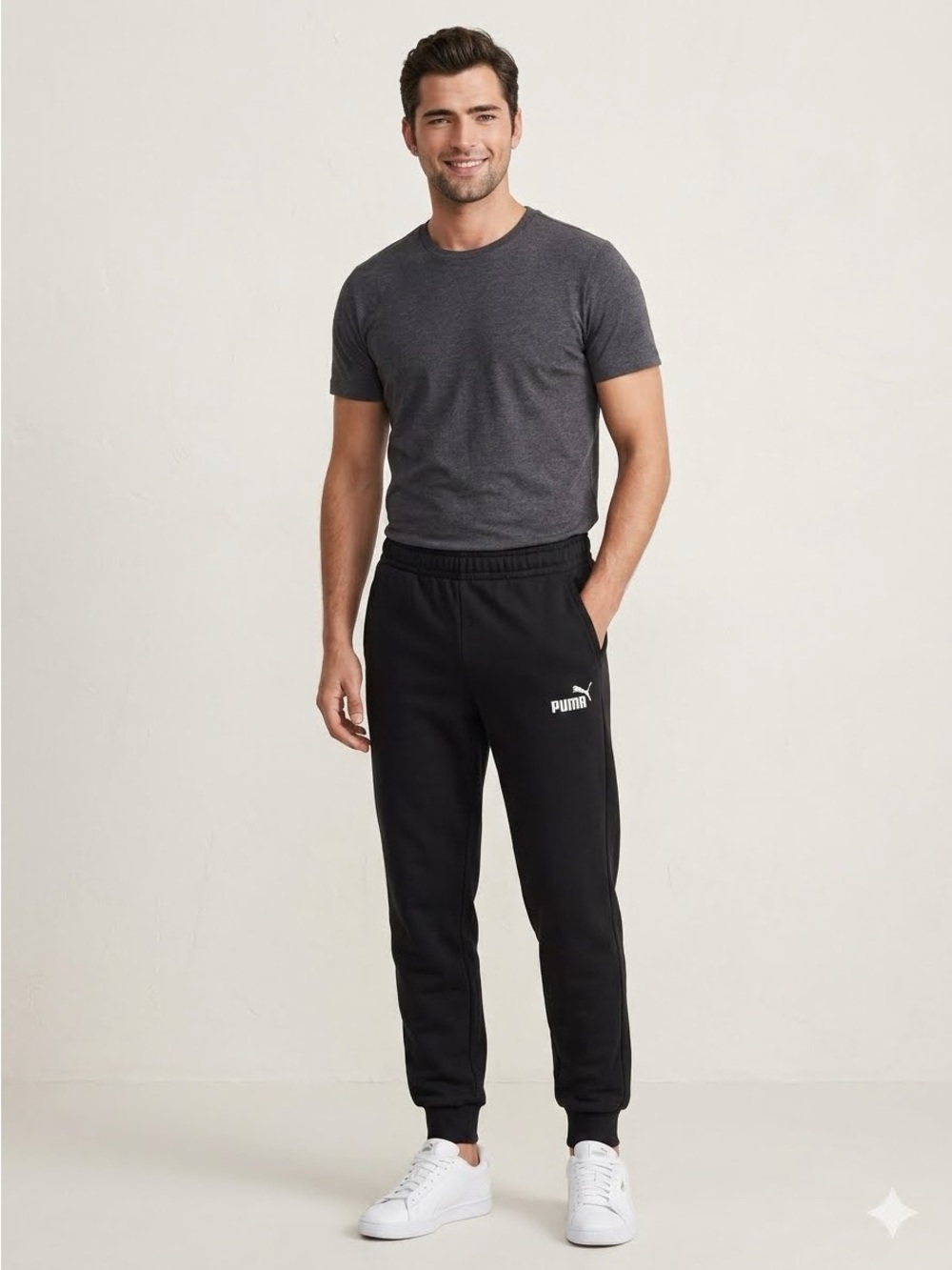 Puma Men’s Essentials Embroidered Logo Fleece Jogger Sweatpants Black Medium